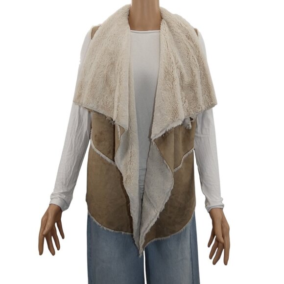 Faux Suede Shearling Vest Cozy Boho Western Cottagecore Fall Layering Medium - Picture 1 of 6